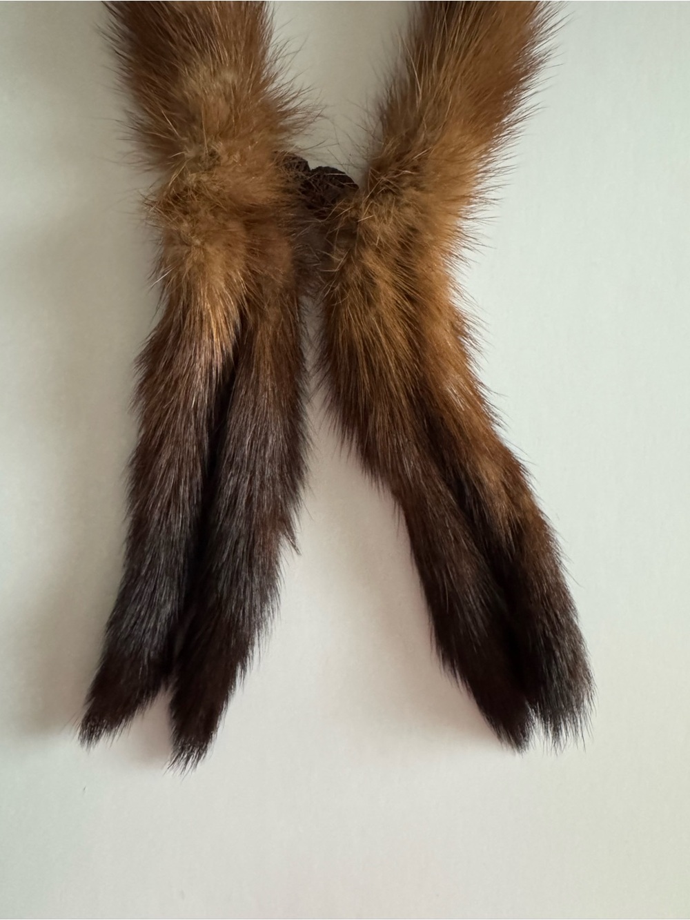 Brown Fur Stole Scarf Elegant Women's Fur, looks beautiful hanging on the purse.